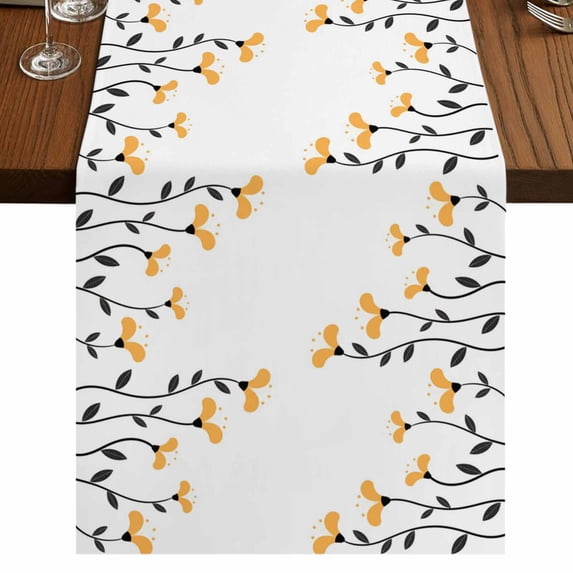 Table Runners 72 Inches Long Dress Scarves, Spring Flowers Farmhouse Kitchen Table Runner, Coffee Tablerunners, Modern Simple Floral Plants Lines Art 14x72 Inch