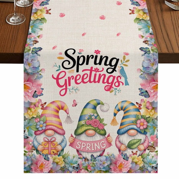 Table Runners 72 Inches Long Dress Scarves, Spring Gnomes Farmhouse Kitchen/Dining Table Runner, Coffee Tablerunners, Farmhhouse Floral Botanical Rustic 18x72 Inch