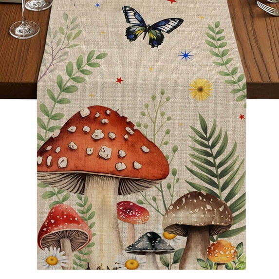 Table Runners 72 Inches Long Dress Scarves, Spring Mushrooms Farmhouse Kitchen/Dining Table Runner, Coffee Tablerunners, Farmhouse Pastoral Botanical Rustic 14x72 Inch
