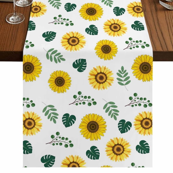 Table Runners 72 Inches Long Dress Scarves, Spring Sunflowers Farmhouse Kitchen/Dining Table Runner, Coffee Tablerunners, Green Leaves Yellow Floral Rustic Botanical 16x72 Inch