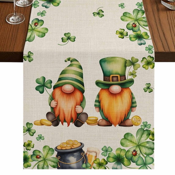 Table Runners 72 Inches Long Dress Scarves, St. Patrick's Day Farmhouse Kitchen Table Runner, Coffee Tablerunners, Green Gnomes Lucky Shamrocks Vintage 16x72 Inch
