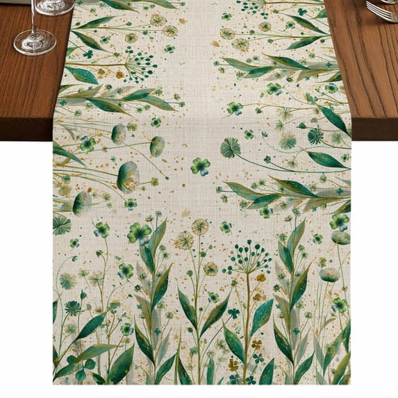 Table Runners 72 Inches Long Dress Scarves, St Patrick's Day Farmhouse Kitchen Table Runner, Coffee Tablerunners, Spring Leaves Green Flowers Plants Beige 18x72 Inch