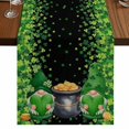 thumbnail image 1 of Table Runners 72 Inches Long Dress Scarves, St. Patrick's Day Farmhouse Kitchen Table Runner, Coffee Tablerunners, Spring Lucky Shamrocks Green Gnomes Black 14x72 Inch, 1 of 9