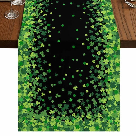 Table Runners 72 Inches Long Dress Scarves, St. Patrick's Day Farmhouse Kitchen Table Runner, Coffee Tablerunners, Spring Lucky Shamrocks Leaves Black 18x72 Inch