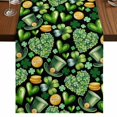 thumbnail image 1 of Table Runners 72 Inches Long Dress Scarves, St. Patrick's Day Farmhouse Kitchen Table Runner, Coffee Tablerunners, Spring Shamrocks Green Love Hats Plants Black 16x72 Inch, 1 of 9