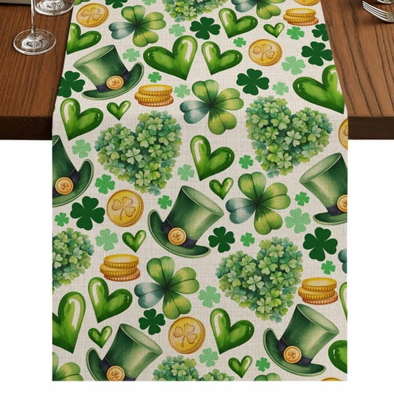 Table Runners 72 Inches Long Dress Scarves, St. Patrick's Day Farmhouse Kitchen Table Runner, Coffee Tablerunners, Spring Shamrocks Green Love Hats Retro 18x72 Inch