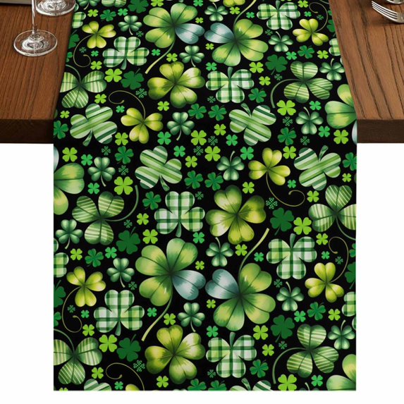 Table Runners 72 Inches Long Dress Scarves, St. Patrick's Day Farmhouse Kitchen Table Runner, Coffee Tablerunners, Watercolor Lucky Shamrocks Spring Leaves 14x72 Inch