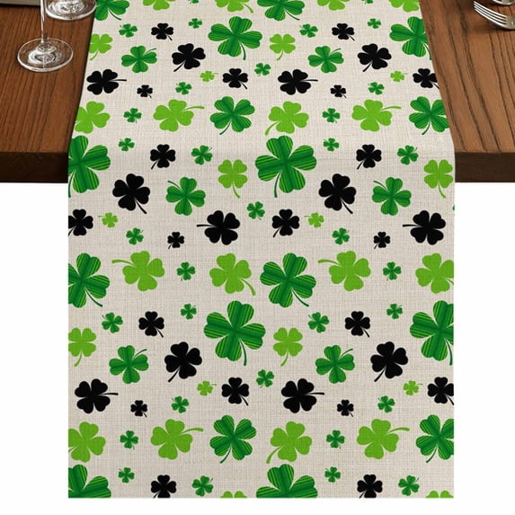 Table Runners 72 Inches Long Dress Scarves, St Patricks Day Farmhouse Kitchen Table Runner, Coffee Tablerunners, Farmhouse Country Green Black Shamrock 14x72 Inch