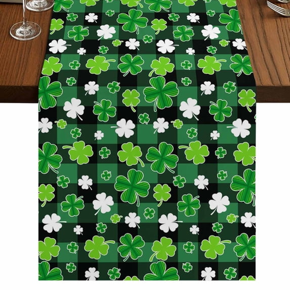 Table Runners 72 Inches Long Dress Scarves, St Patricks Day Farmhouse Kitchen Table Runner, Coffee Tablerunners, Spring Country Green Shamrock Plaid 14x72 Inch