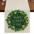 thumbnail image 1 of Table Runners 72 Inches Long Dress Scarves, St Patricks Day Farmhouse Kitchen Table Runner, Coffee Tablerunners, Spring Gold Coin Green Shamrock on Linen 18x72 Inch, 1 of 9
