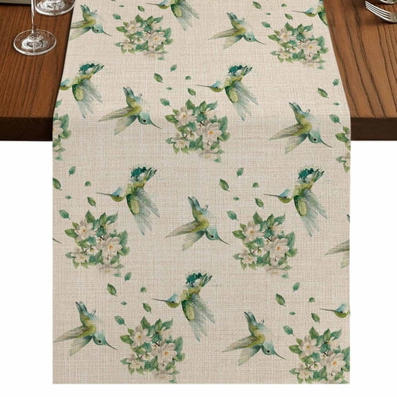 Table Runners 72 Inches Long Dress Scarves, Summer Botanical Farmhouse Kitchen/Dining Table Runner, Coffee Tablerunners, Green Spring Floral Birds Rustic 14x72 Inch