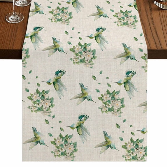 Table Runners 72 Inches Long Dress Scarves, Summer Botanical Farmhouse Kitchen/Dining Table Runner, Coffee Tablerunners, Green Spring Floral Birds Vintage 13x72 Inch