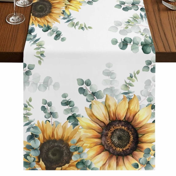 Table Runners 72 Inches Long Dress Scarves, Sunflower Eucalyptus Farmhouse Kitchen/Dining Table Runner, Coffee Tablerunners, Farmhouse Weeping Botanical 13x72 Inch
