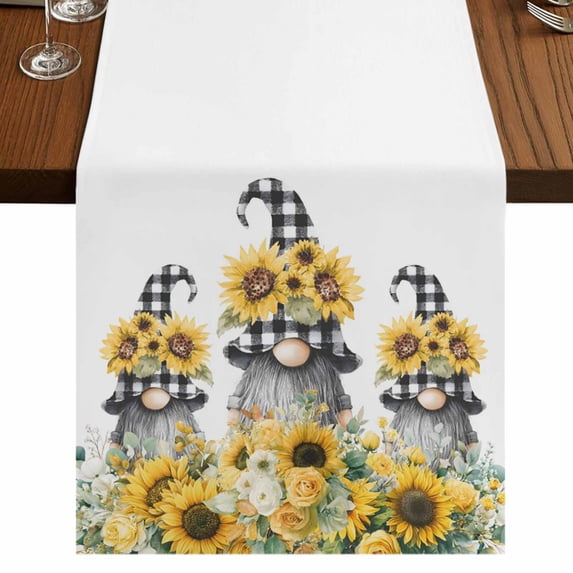 Table Runners 72 Inches Long Dress Scarves, Sunflower Gnomes Farmhouse Kitchen/Dining Table Runner, Coffee Tablerunners, Spring Eucalyptus Floral Watercolor 13x72 Inch