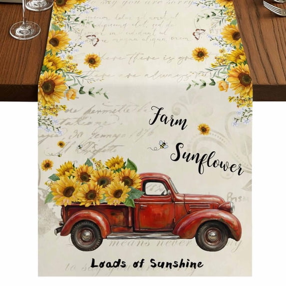 Table Runners 72 Inches Long Dress Scarves, Sunflower Truck Farmhouse Kitchen/Dining Table Runner, Coffee Tablerunners, Elegant Yellow Floral Summer Botanical 16x72 Inch