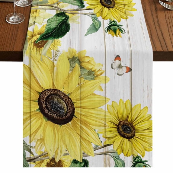 Table Runners 72 Inches Long Dress Scarves, Sunflowers Farmhouse Kitchen Table Runner, Coffee Tablerunners, Country Spring Botanical Flowers Bee Wooden 16x72 Inch
