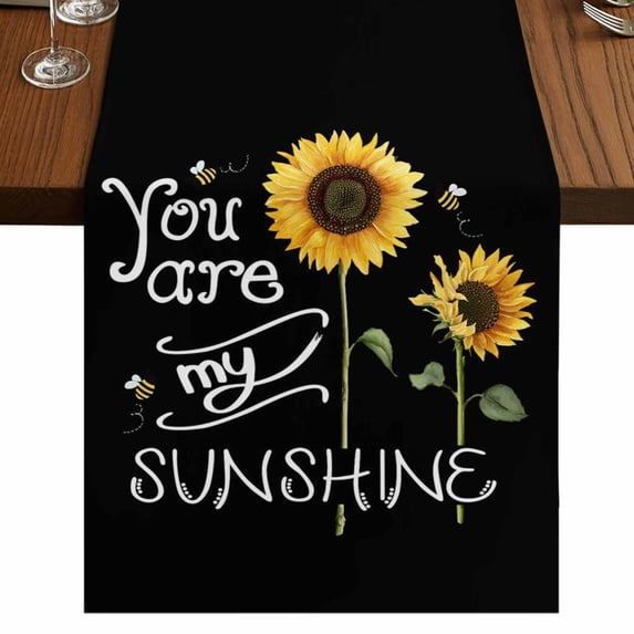 Table Runners 72 Inches Long Dress Scarves, Sunflowers Farmhouse Kitchen Table Runner, Coffee Tablerunners, Modern Bee You Are My Sunshine Black 16x72 Inch