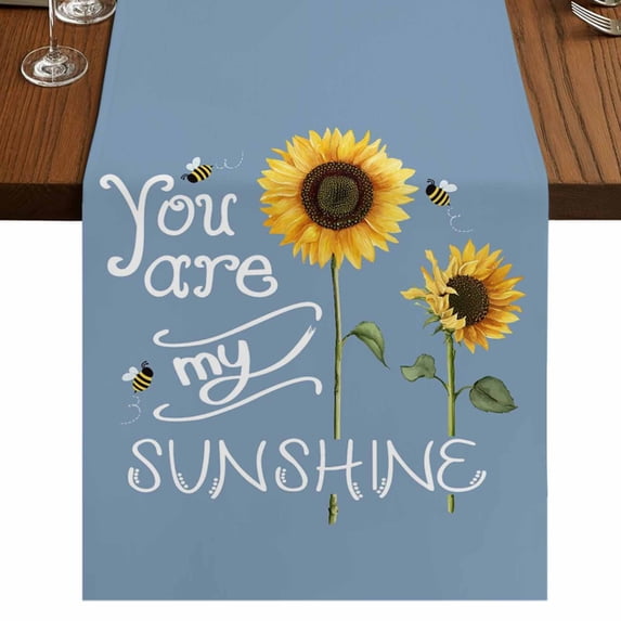 Table Runners 72 Inches Long Dress Scarves, Sunflowers Farmhouse Kitchen Table Runner, Coffee Tablerunners, Modern Bee You Are My Sunshine Blue 14x72 Inch