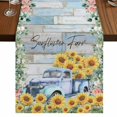 thumbnail image 1 of Table Runners 72 Inches Long Dress Scarves, Sunflowers Trucks Farmhouse Kitchen/Dining Table Runner, Coffee Tablerunners, Spring Farmhouse Eucalyptus Teal Wood 16x72 Inch, 1 of 9