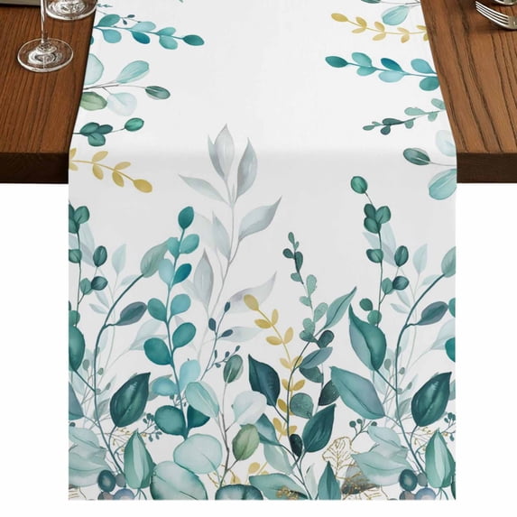 Table Runners 72 Inches Long Dress Scarves, Teal Eucalyptus Farmhouse Kitchen/Dining Table Runner, Coffee Tablerunners, Watercolor Spring Weeping Botanical 13x72 Inch