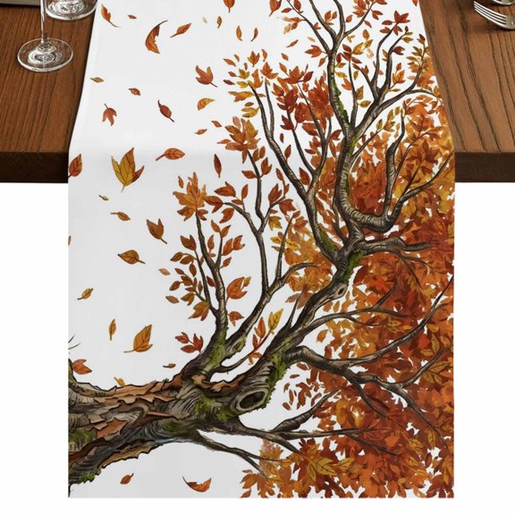 Table Runners 72 Inches Long Dress Scarves, Tree Fall Farmhouse Kitchen/Dining Table Runner, Coffee Tablerunners, Autumn Leaves Branches Watercolor Botanical Elegant 14x72 Inch