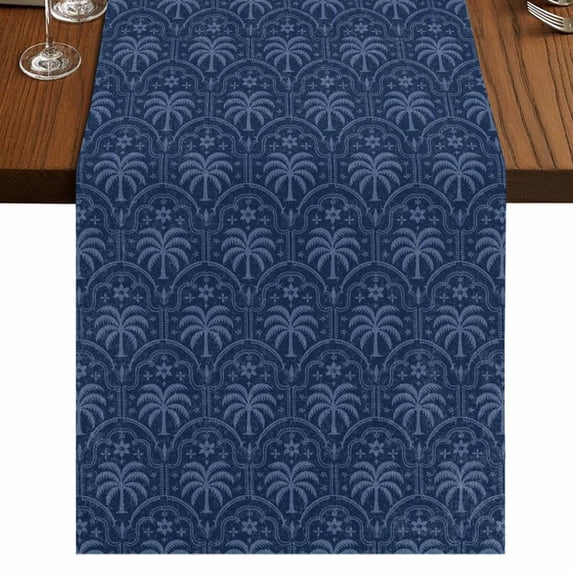 Table Runners 72 Inches Long Dress Scarves, Tropical Palm Trees Farmhouse Kitchen/Dining Table Runner, Coffee Tablerunners, Summer Coconut Trees Plants Navy Blue 16x72 Inch