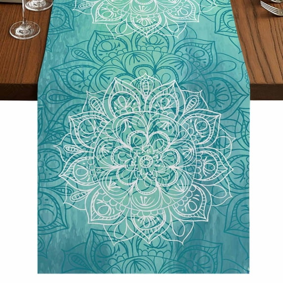 Table Runners 72 Inches Long Dress Scarves, Turquoise Boho Farmhouse Kitchen Table Runner, Coffee Tablerunners, Oriental Abstract Motifs Traditional Bohemian 18x72 Inch