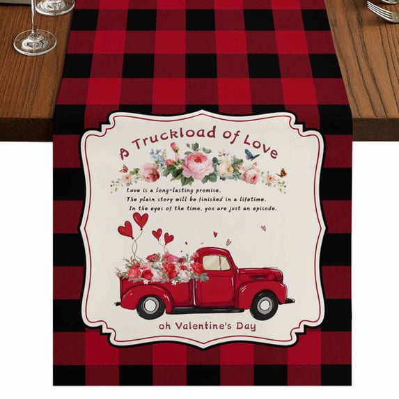 Table Runners 72 Inches Long Dress Scarves, Valentine's Day Farmhouse Kitchen Table Runner, Coffee Tablerunners, Floral Love Heart Romantic Roses Plaid 14x72 Inch