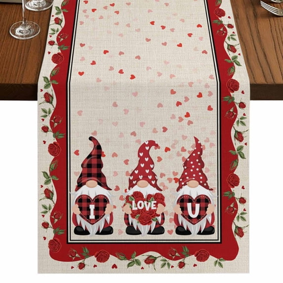 Table Runners 72 Inches Long Dress Scarves, Valentine's Day Farmhouse Kitchen Table Runner, Coffee Tablerunners, Love Heart Roses Gnomes Romantic Rustic 14x72 Inch