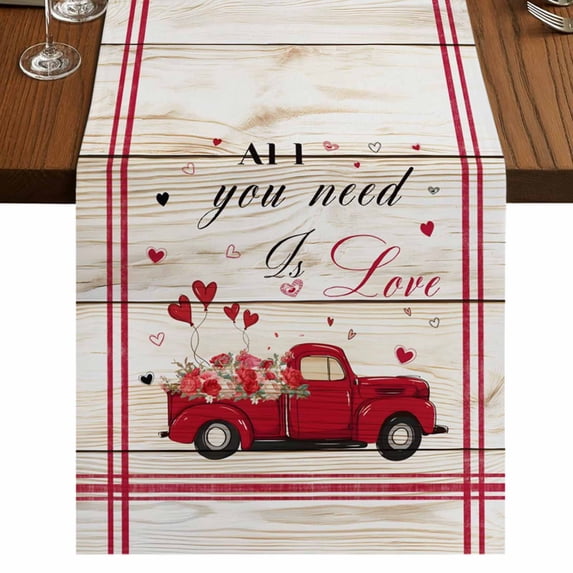 Table Runners 72 Inches Long Dress Scarves, Valentine's Day Farmhouse Kitchen Table Runner, Coffee Tablerunners, Love Heart Roses Romantic Wooden 16x72 Inch