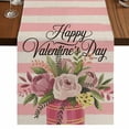 thumbnail image 1 of Table Runners 72 Inches Long Dress Scarves, Valentine's Day Farmhouse Kitchen Table Runner, Coffee Tablerunners, Pink Roses Flowers Stripes Rustic Beige 14x72 Inch, 1 of 9