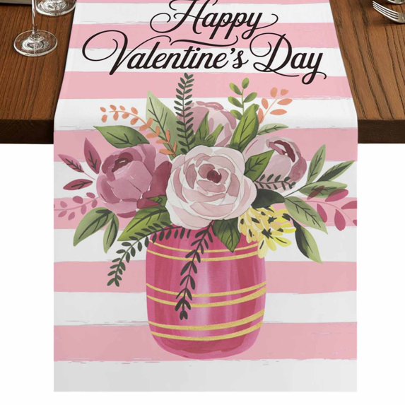 Table Runners 72 Inches Long Dress Scarves, Valentine's Day Farmhouse Kitchen Table Runner, Coffee Tablerunners, Roses Flowers Pink Stripes Country 16x72 Inch