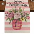 thumbnail image 1 of Table Runners 72 Inches Long Dress Scarves, Valentine's Day Farmhouse Kitchen Table Runner, Coffee Tablerunners, Roses Flowers Pink Stripes Country Beige 14x72 Inch, 1 of 9