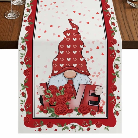 Table Runners 72 Inches Long Dress Scarves, Valentine's Day Farmhouse Kitchen Table Runner, Coffee Tablerunners, Roses Love Heart Gnomes Romantic 14x72 Inch
