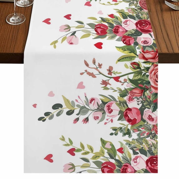 Table Runners 72 Inches Long Dress Scarves, Valentine's Day Farmhouse Kitchen Table Runner, Coffee Tablerunners, Watercolor Roses Flowers Leaves Spring 14x72 Inch