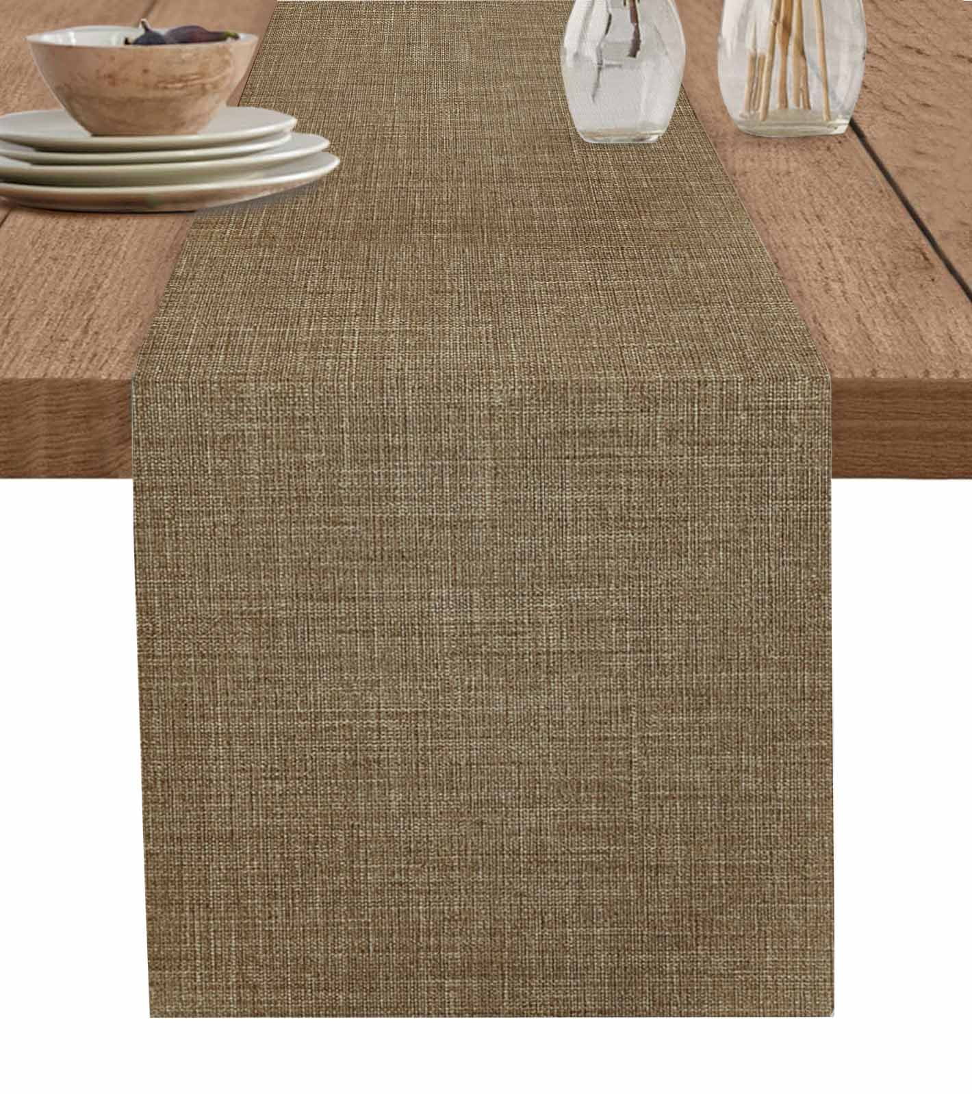 Table Runners 72 Inches Long Dress Scarves, Vintage Brown Farmhouse Kitchen/Dining Table Runner, Coffee Tablerunners, Farmhouse Retro Dark Solid Color Linen Texture 13x72 Inch