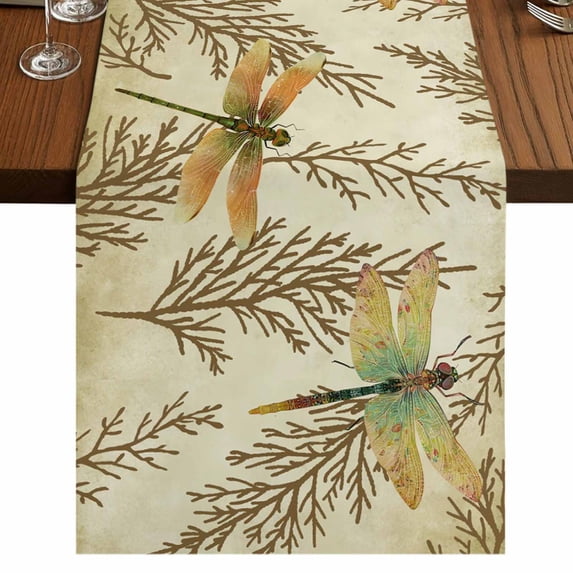 Table Runners 72 Inches Long Dress Scarves, Vintage Dragonfly Farmhouse Kitchen/Dining Table Runner, Coffee Tablerunners, Vintage Brown Tree Branch 16x72 Inch