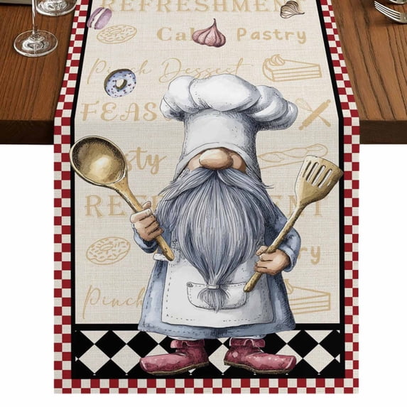 Table Runners 72 Inches Long Dress Scarves, Vintage Gnomes Farmhouse Kitchen Table Runner, Coffee Tablerunners, Black Red Checkered Retro Art 18x72 Inch