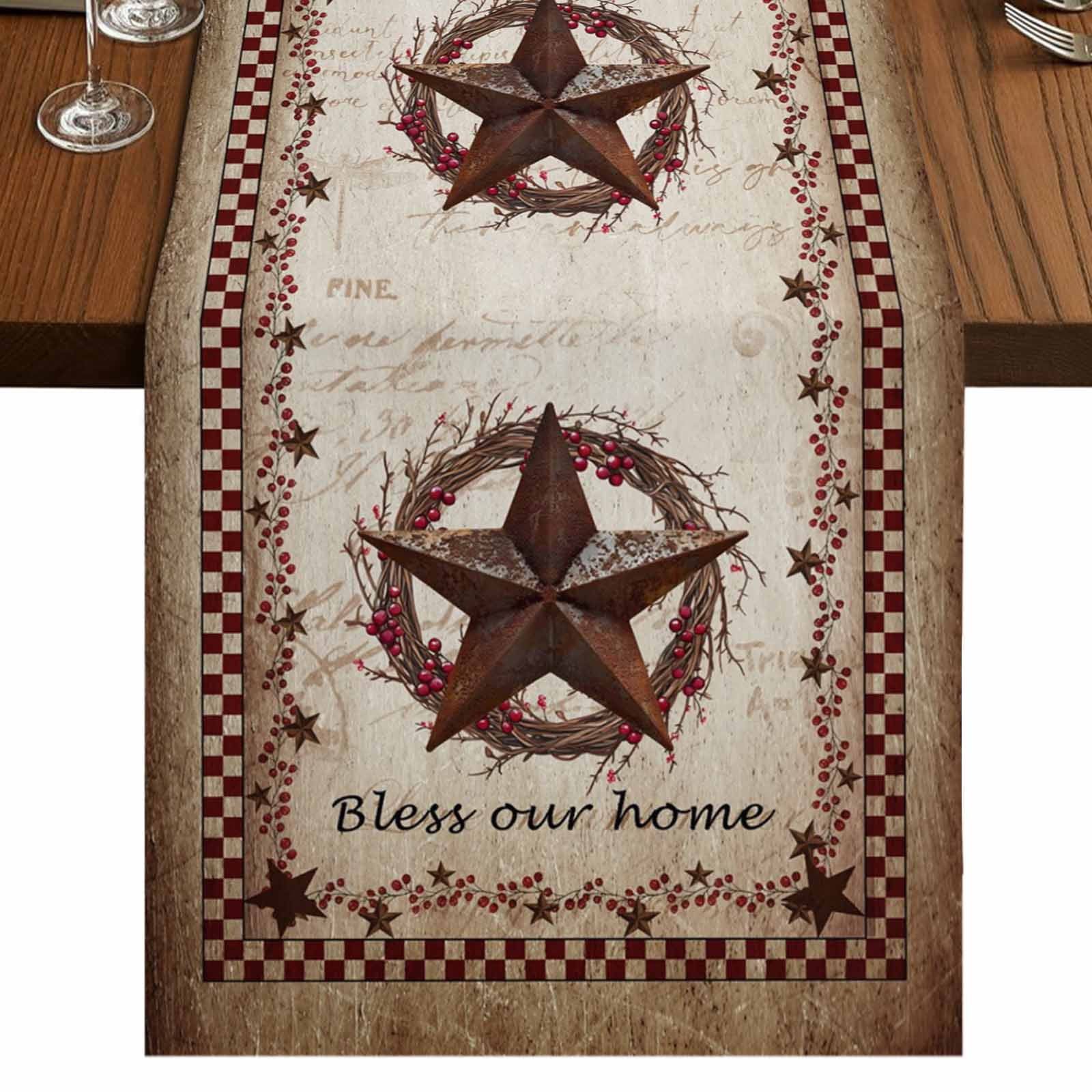 Table Runners 72 Inches Long Dress Scarves, Western Star Retro Farmhouse Kitchen Table Runner, Coffee Tablerunners, Country Texas Stars Res Buffalo Plaid 14x72 Inch