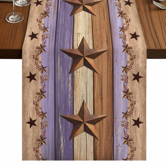 Table Runners 72 Inches Long Dress Scarves, Western Texas Star Vintage Farmhouse Kitchen Table Runner, Coffee Tablerunners, Retro Farmhouse Purple Brown Wooden 16x72 Inch