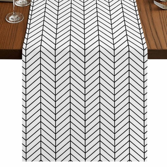Table Runners 72 Inches Long Dress Scarves, White Geometric Farmhouse Kitchen Table Runner, Coffee Tablerunners, Modern Minimalism Black Striped Lines 18x72 Inch