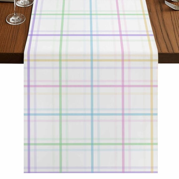 Table Runners 72 Inches Long Dress Scarves, White Plaid Grid Farmhouse Kitchen/Dining Table Runner, Coffee Tablerunners, Colorful Line Modern Simple Geometric 18x72 Inch