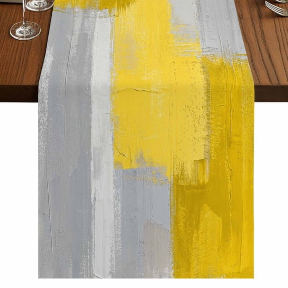 Table Runners 72 Inches Long Dress Scarves, Yellow Abstract Farmhouse Kitchen/Dining Table Runner, Coffee Tablerunners, Grey Geometric Oil Painting Vintage Gradient 14x72 Inch