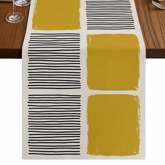 Table Runners 72 Inches Long Dress Scarves, Yellow Farmhouse Kitchen/Dining Table Runner, Coffee Tablerunners, Modern Painting Farmhouse Striped Abstract Art 16x72 Inch
