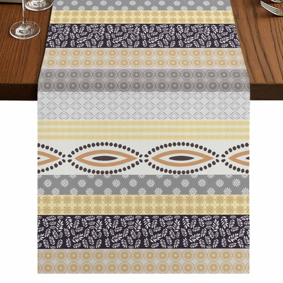 Table Runners 72 Inches Long Dress Scarves, Yellow Grey Geometric Farmhouse Kitchen/Dining Table Runner, Coffee Tablerunners, Boho Vintage Country Flowers Leaves 16x72 Inch
