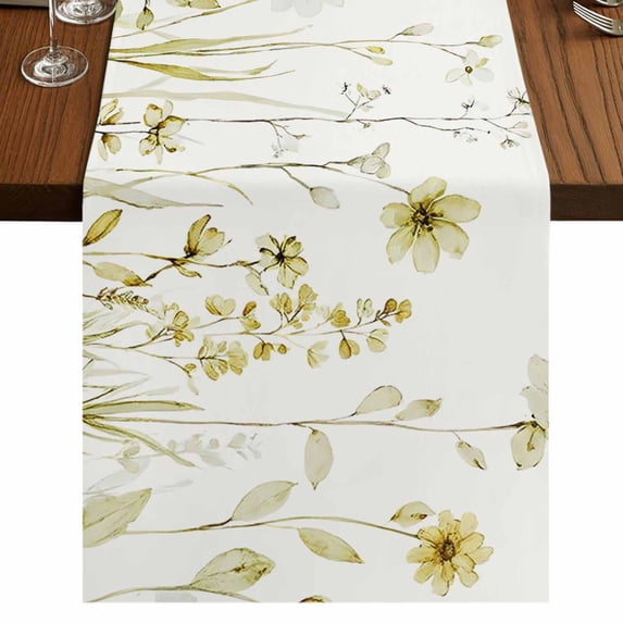 Table Runners 72 Inches Long Dress Scarves, Yellow Spring Floral Farmhouse Kitchen/Dining Table Runner, Coffee Tablerunners, Summer Flowers Botanical Elegant 14x72 Inch
