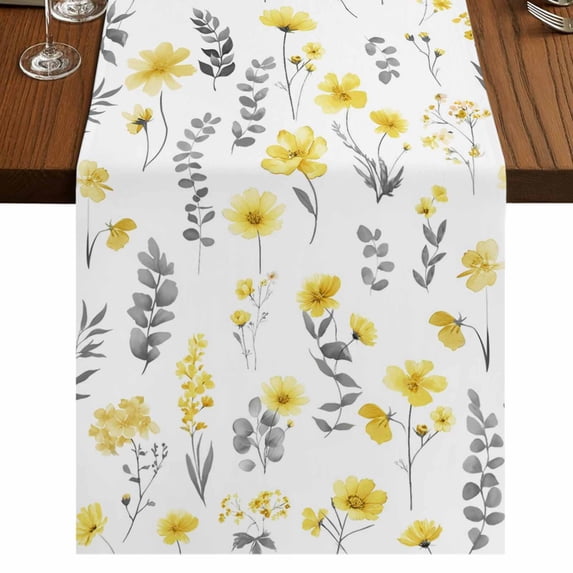 Table Runners 72 Inches Long Dress Scarves, Yellow Spring Floral Farmhouse Kitchen Table Runner, Coffee Tablerunners, Flowers Botanical Elegant Pastoral 16x72 Inch