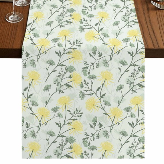 Table Runners 72 Inches Long Dress Scarves, Yellow Spring Floral Farmhouse Kitchen Table Runner, Coffee Tablerunners, Flowers Leaves Pastoral Botanical 18x72 Inch