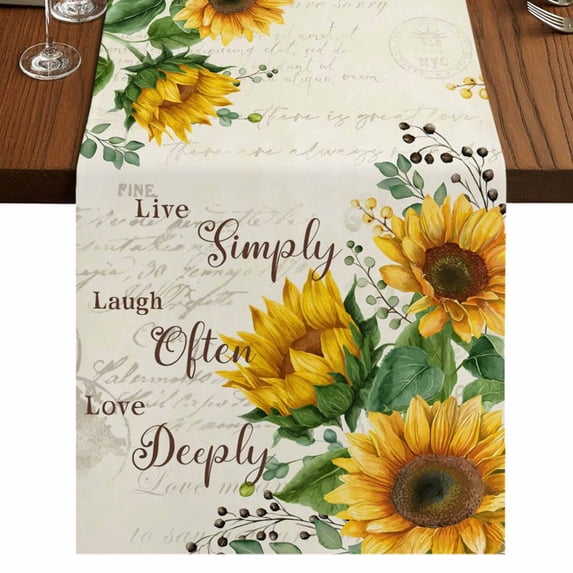 Table Runners 72 Inches Long Dress Scarves, Yellow Sunflower Farmhouse Kitchen/Dining Table Runner, Coffee Tablerunners, Summer Botanical Elegant Pastoral Floral 16x72 Inch