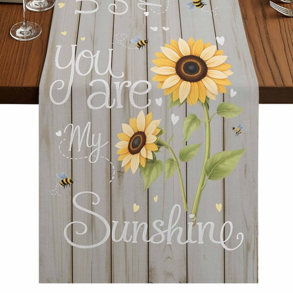Table Runners 72 Inches Long Dress Scarves, You Are My Sunshine Farmhouse Kitchen Table Runner, Coffee Tablerunners, Yellow Sunflowers Cute Bees Heart Retro Wood 14x72 Inch